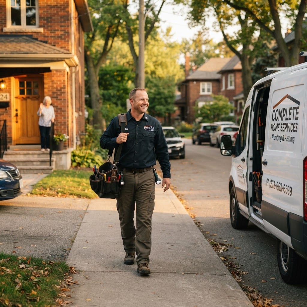 A tradesperson finishing a job and heading off