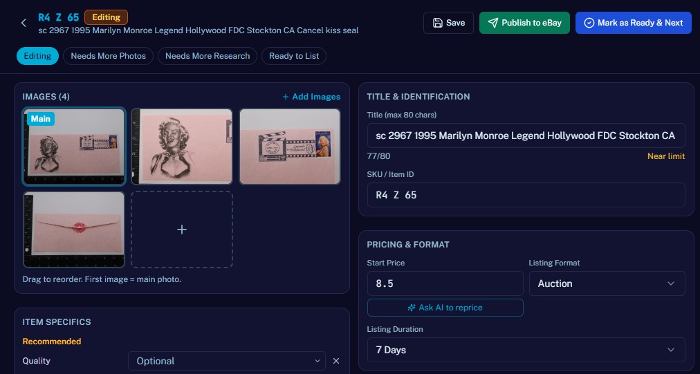 Draft Editor — Fill recommended & optional specifics
