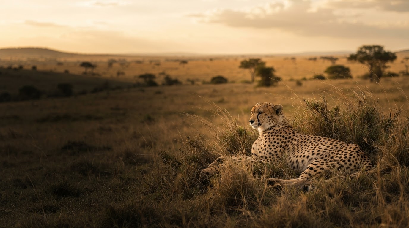 Cheetah resting in the grass on an Amani Expeditions safari in the Serengeti, Tanzania