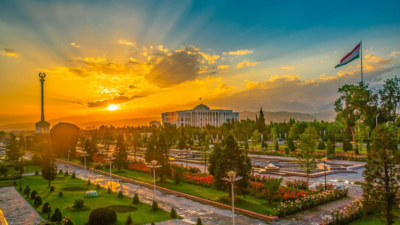 Dushanbe, Tajikistan at sunset — site of the Fourth Diplomacy of the Heart International Forum