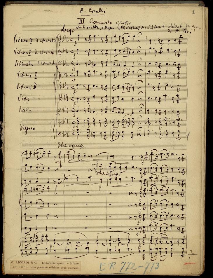 Manuscrito do Concerto Grosso de Corelli