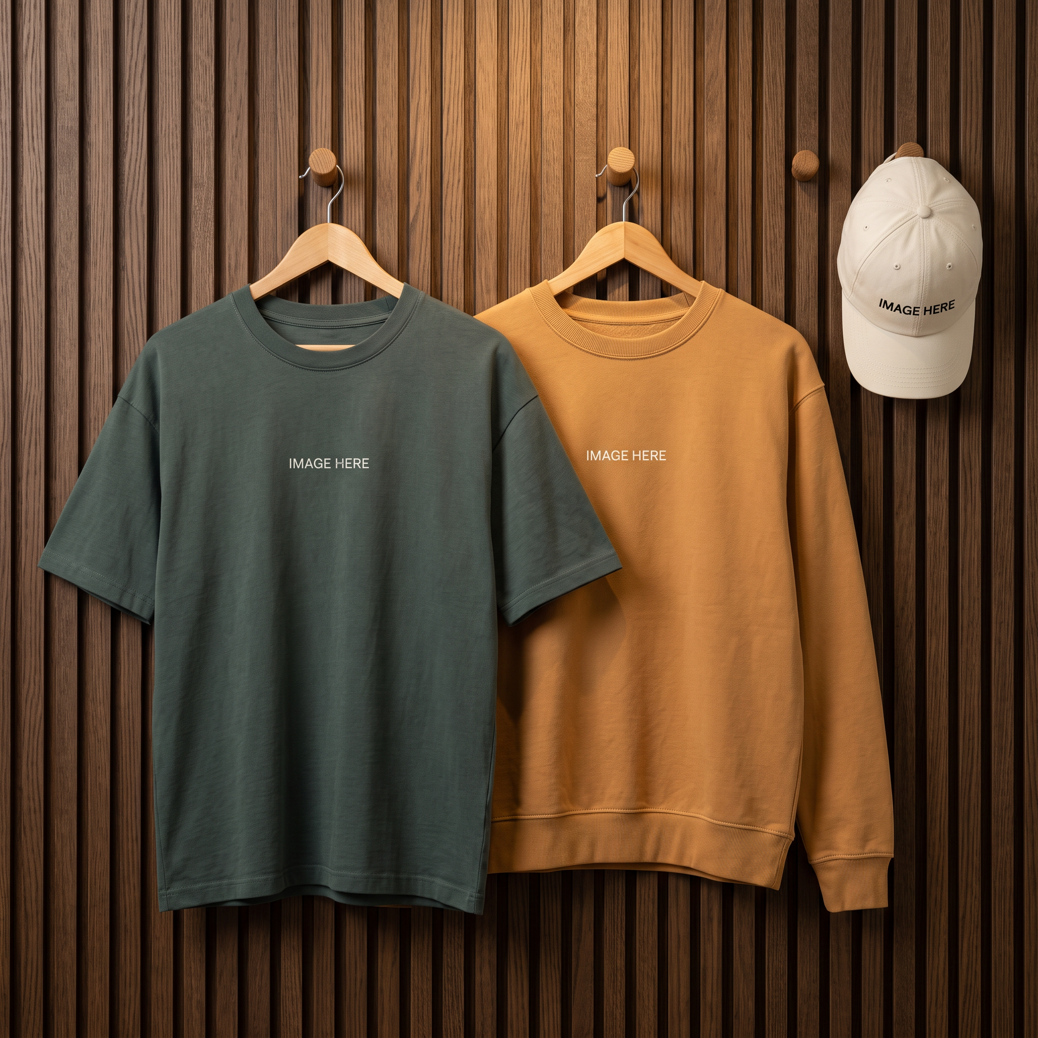 Coordinated custom apparel collection of T-shirts, sweatshirts, and hats