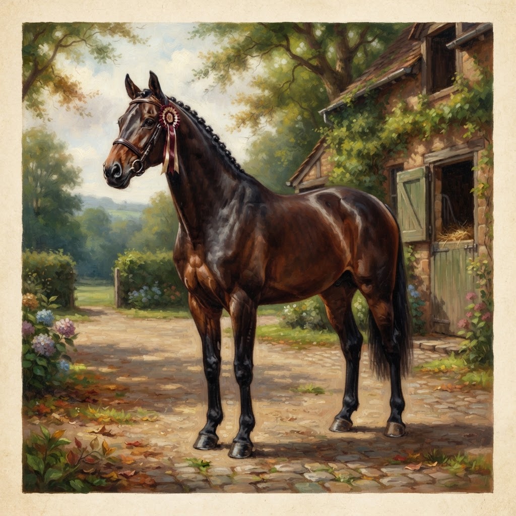 Oil-painted portrait of a championship prize horse