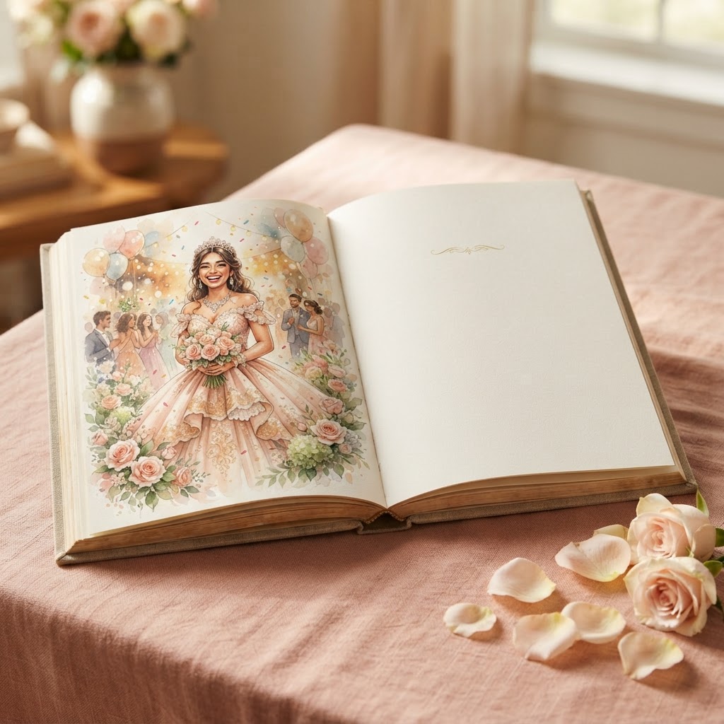 Quinceañera Illustrated Editions personalized illustrated hardcover book by Orvelle Editions