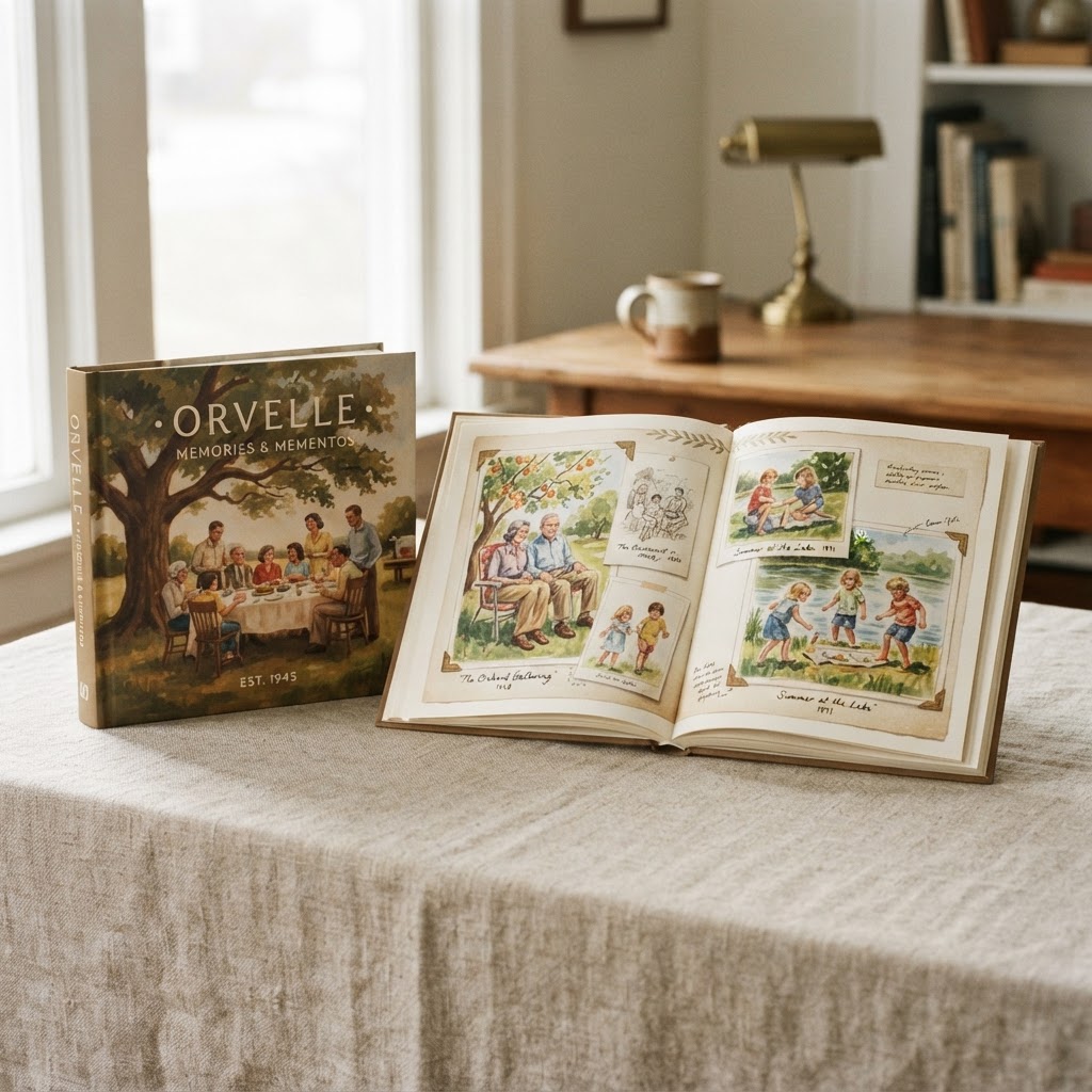 A finished illustrated Orvelle edition displayed open
