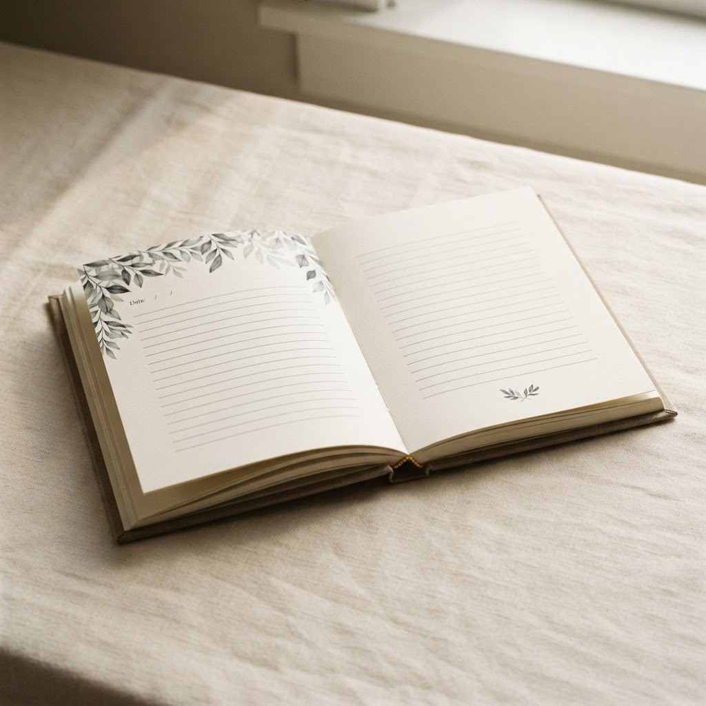Open Orvelle hardcover showing a botanical journal page spread