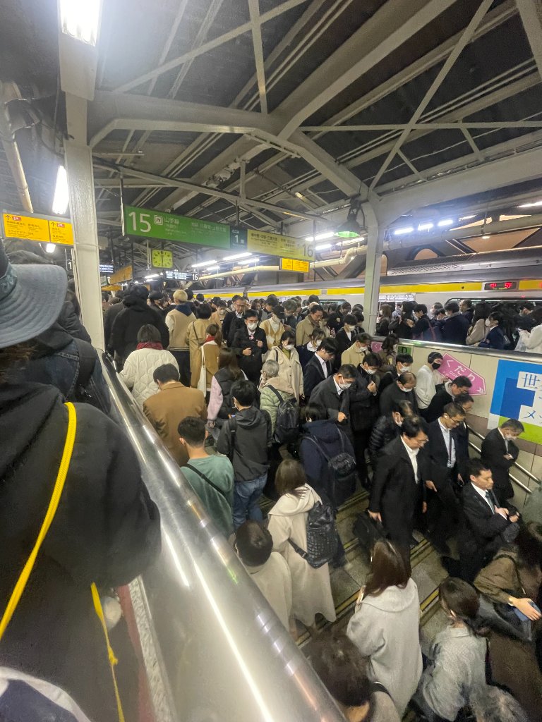 Busy Tokyo train station platform