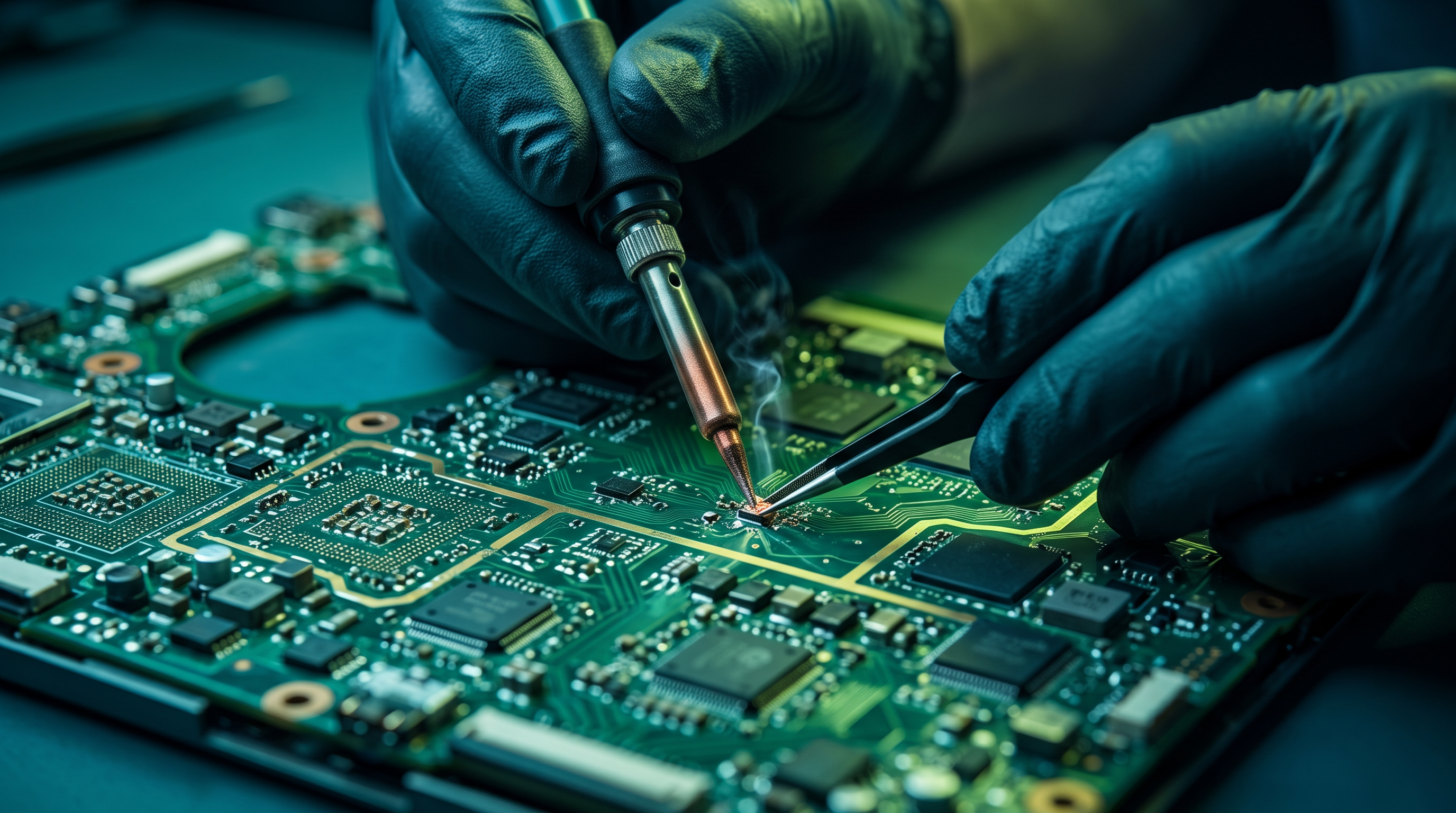 ALLTECH REPAIRS technician repairing a circuit board
