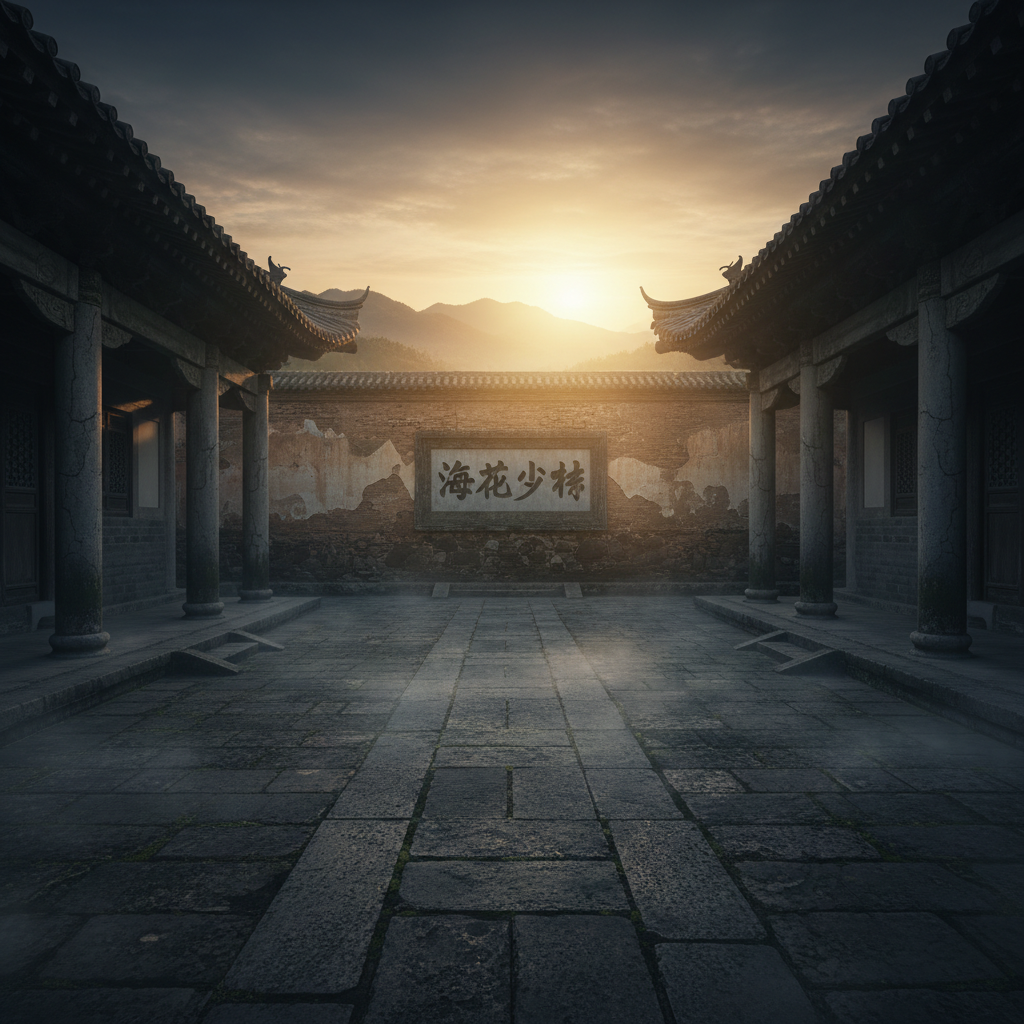 Ancient martial arts training hall at dawn