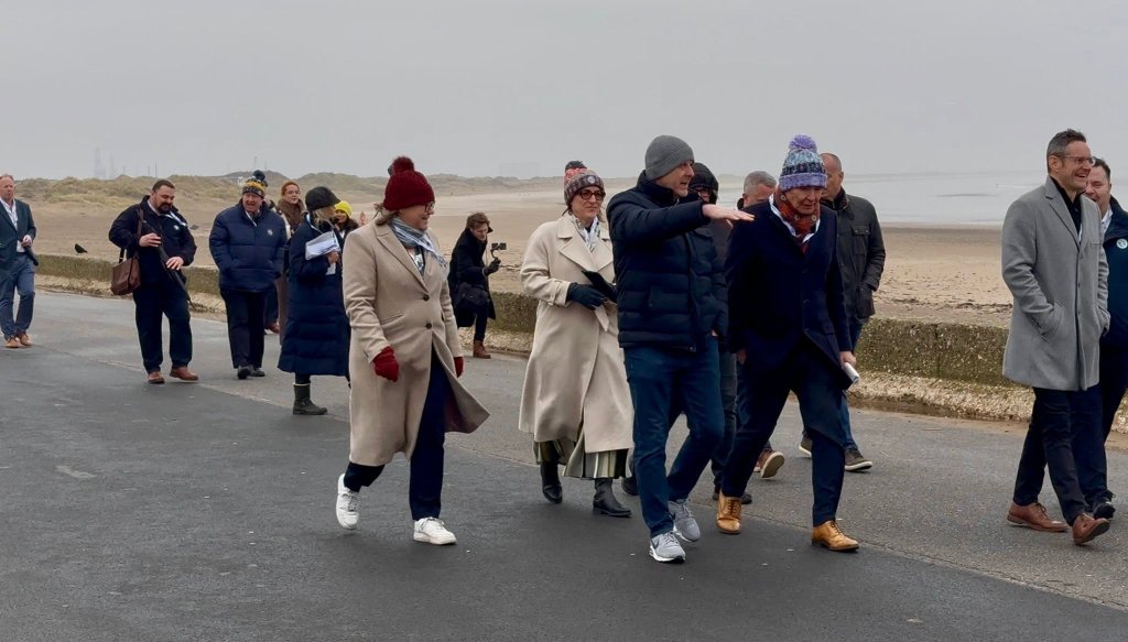 Anna Turley and residents walking along Redcar promenade