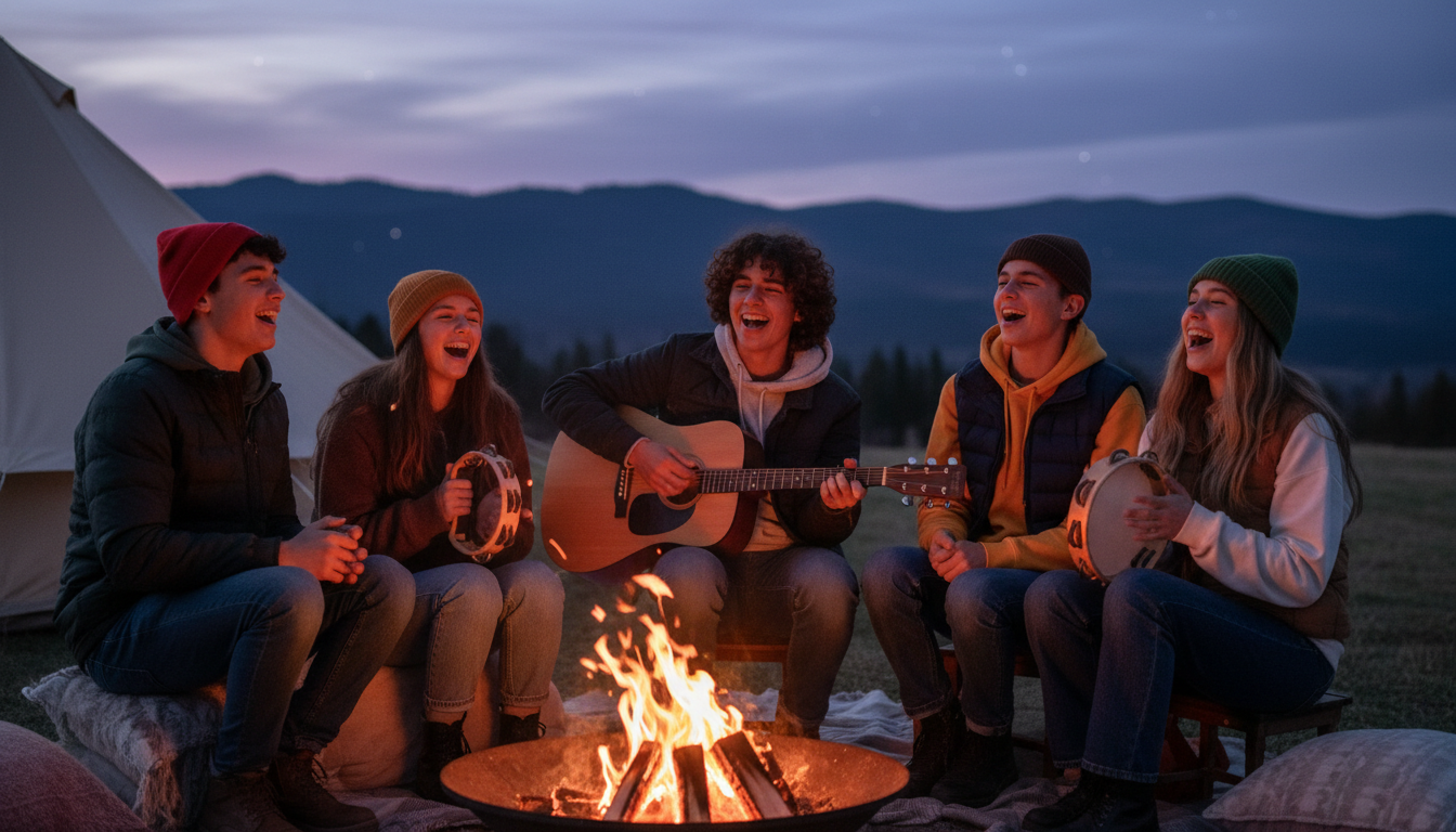 Jeunes autour d'un feu de camp