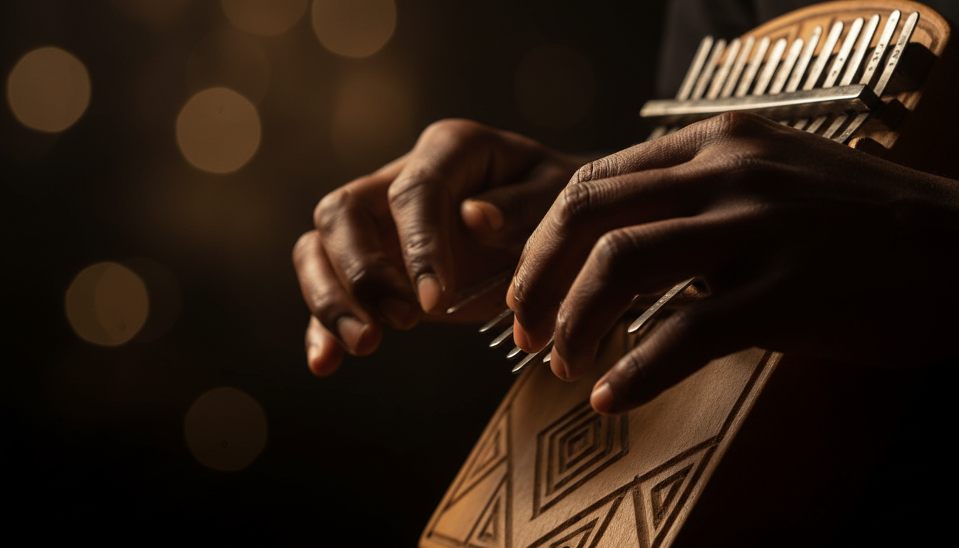 Traditional South African musical instruments in cinematic golden light