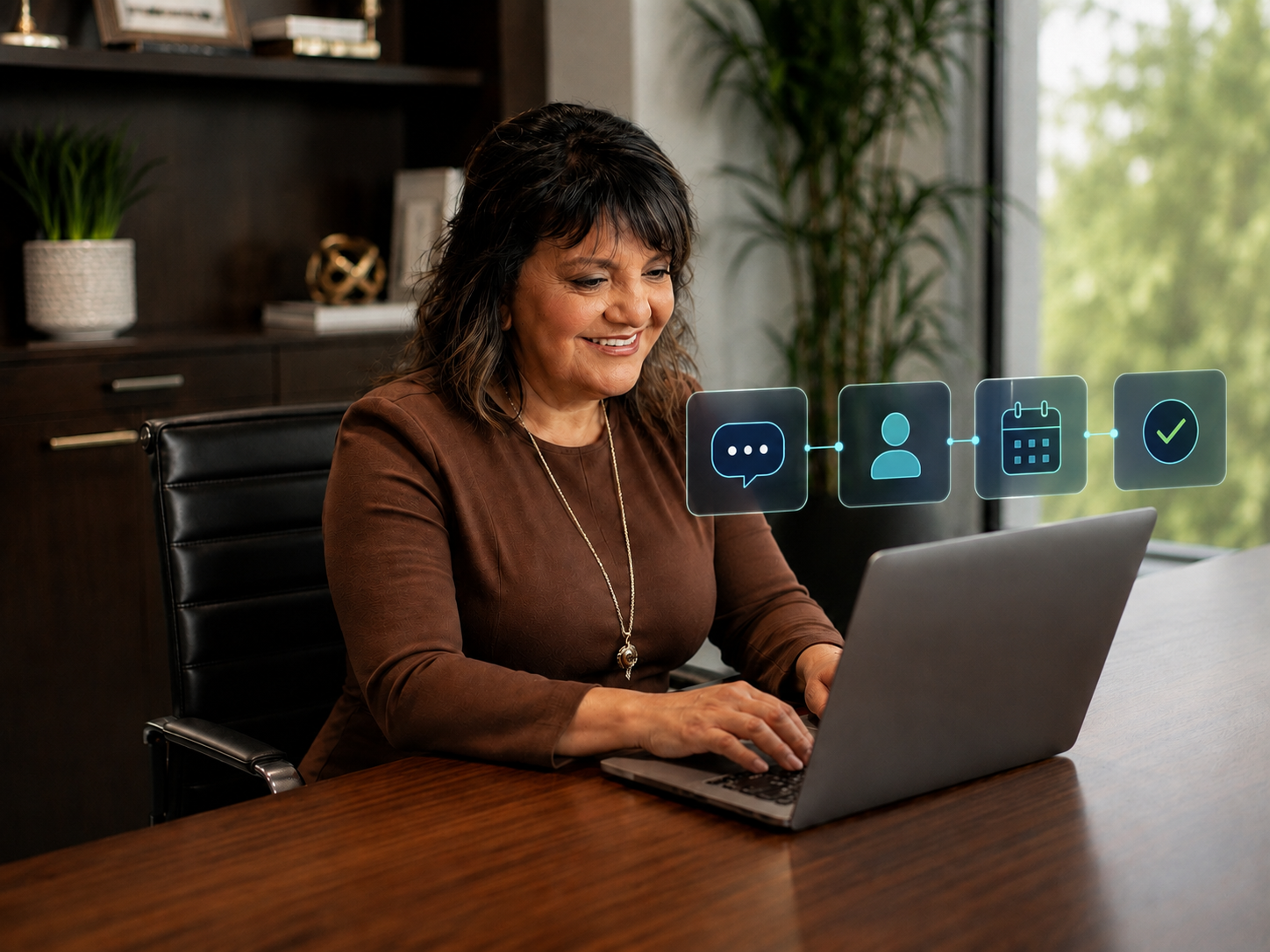 Ani Catino managing an AI agent workflow on her laptop