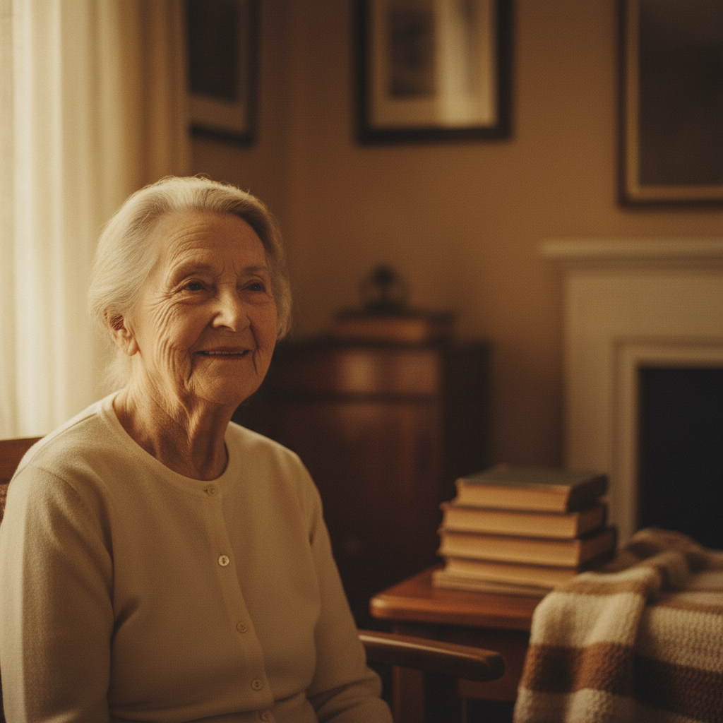 An elderly woman, photographed warmly