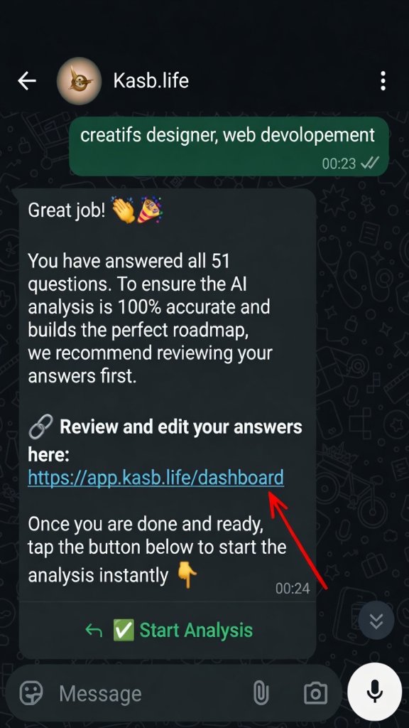 WhatsApp message with dashboard link