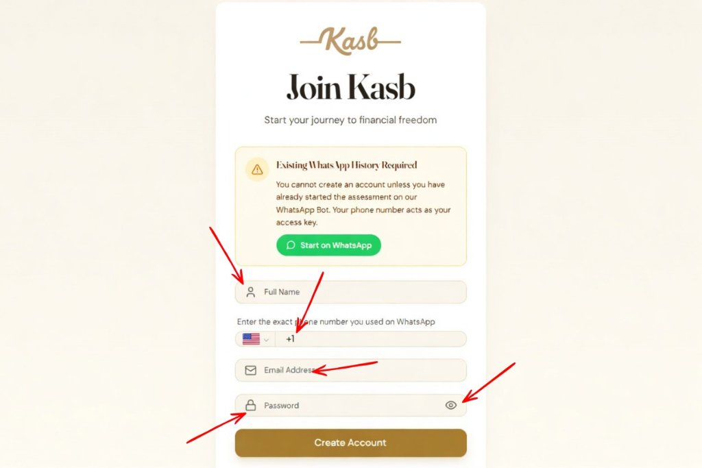 Join Kasb account creation form