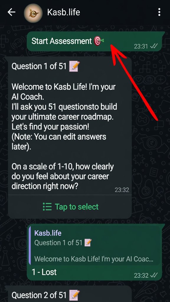 WhatsApp assessment questions from Kasb AI