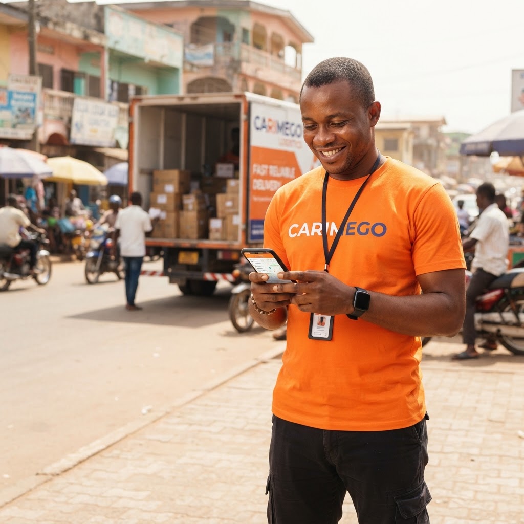 Carimego driver booking a shipment on his phone