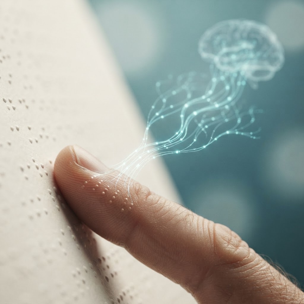 Fingertip tactile pattern with neural pathways to the brain