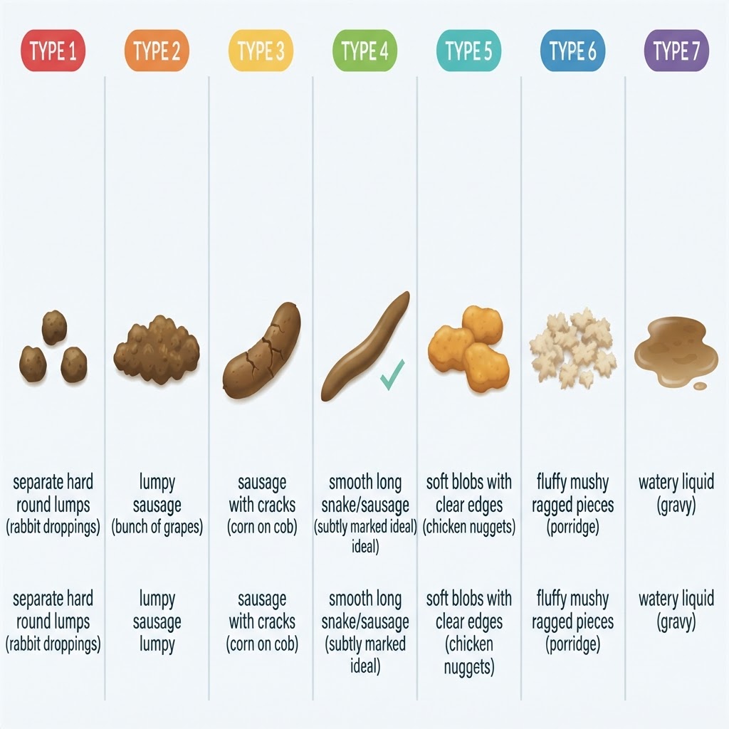 The Bristol Stool Scale — 7 stool types from hard lumps to watery