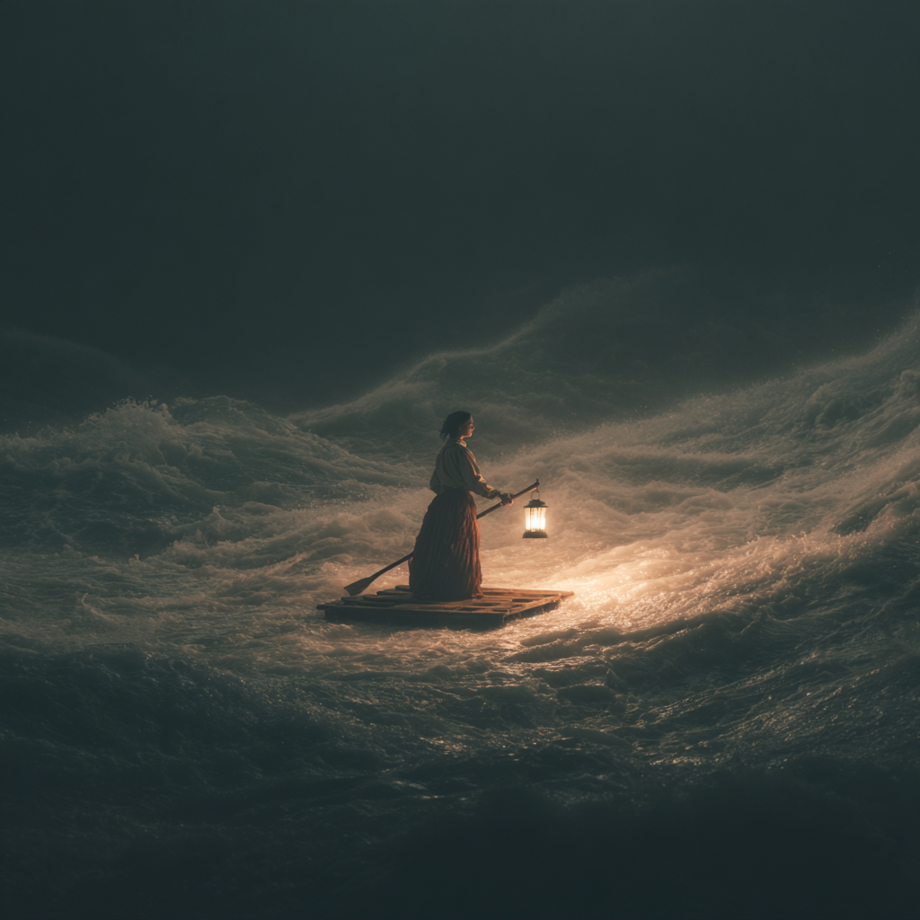 Femme sur un radeau