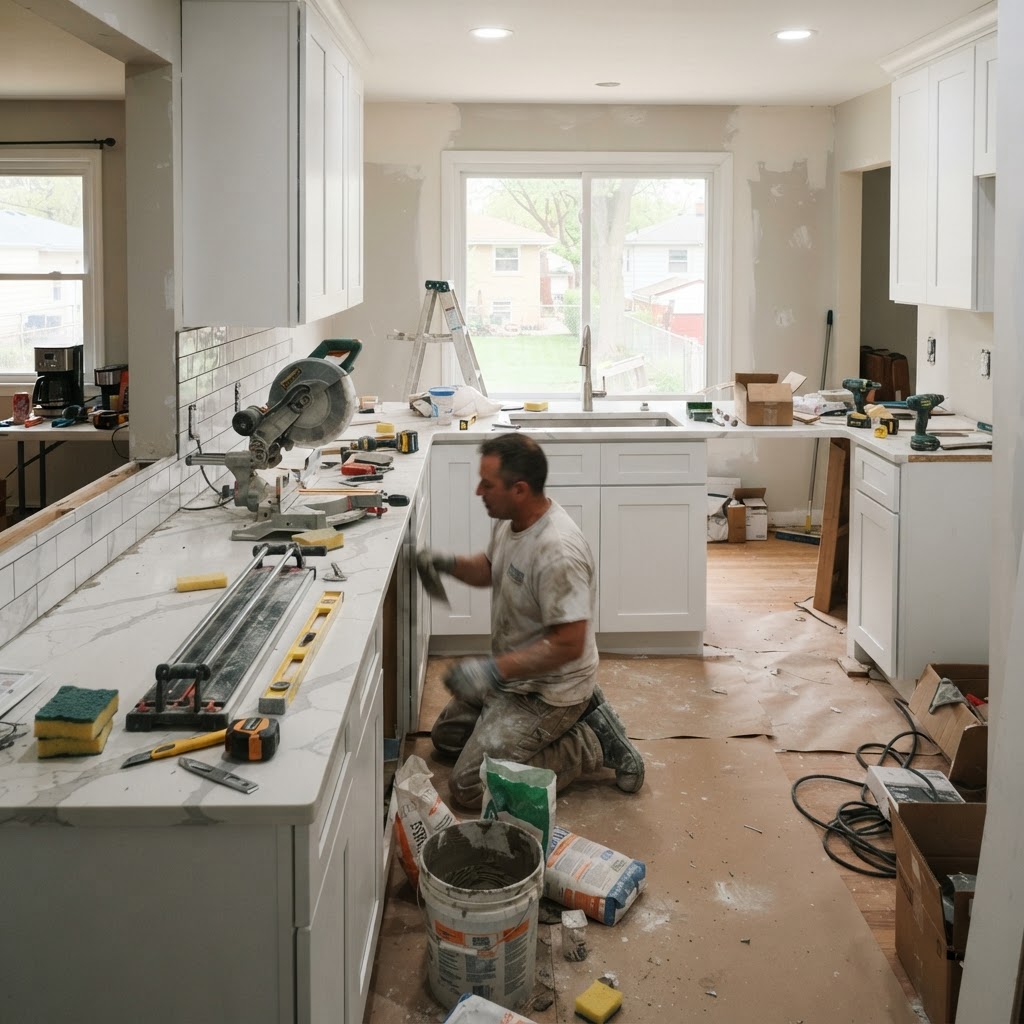 Kitchen remodel mid-progress in a Metro Detroit suburban home