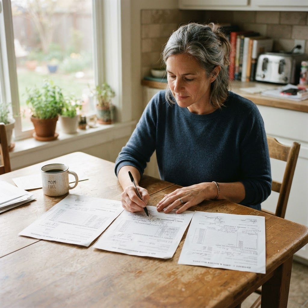 Three printed contractor bid documents compared side by side on a kitchen table