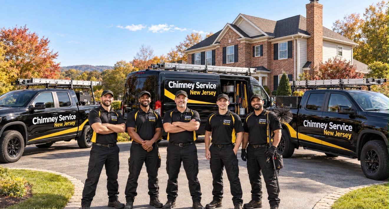 Chimney Service team and branded vehicles in New Jersey