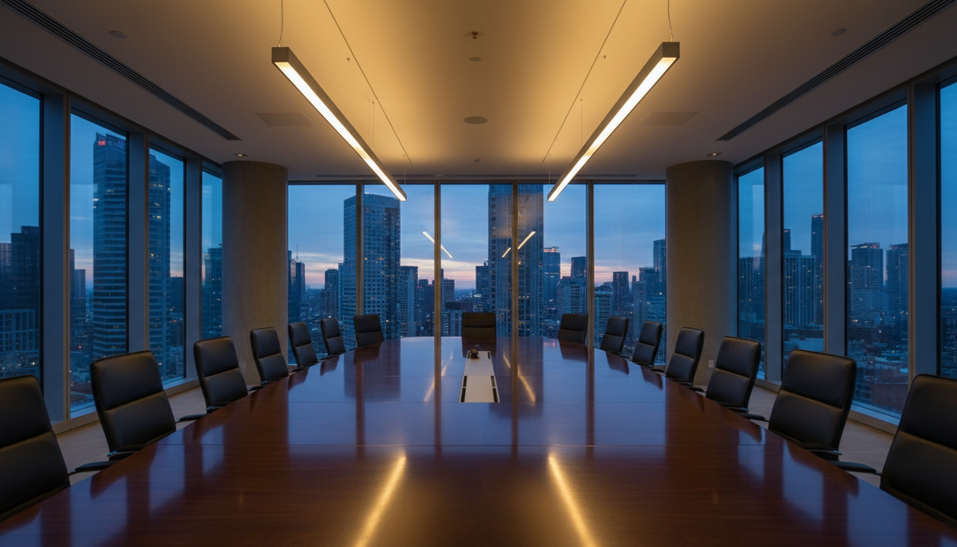 Executive boardroom overlooking city