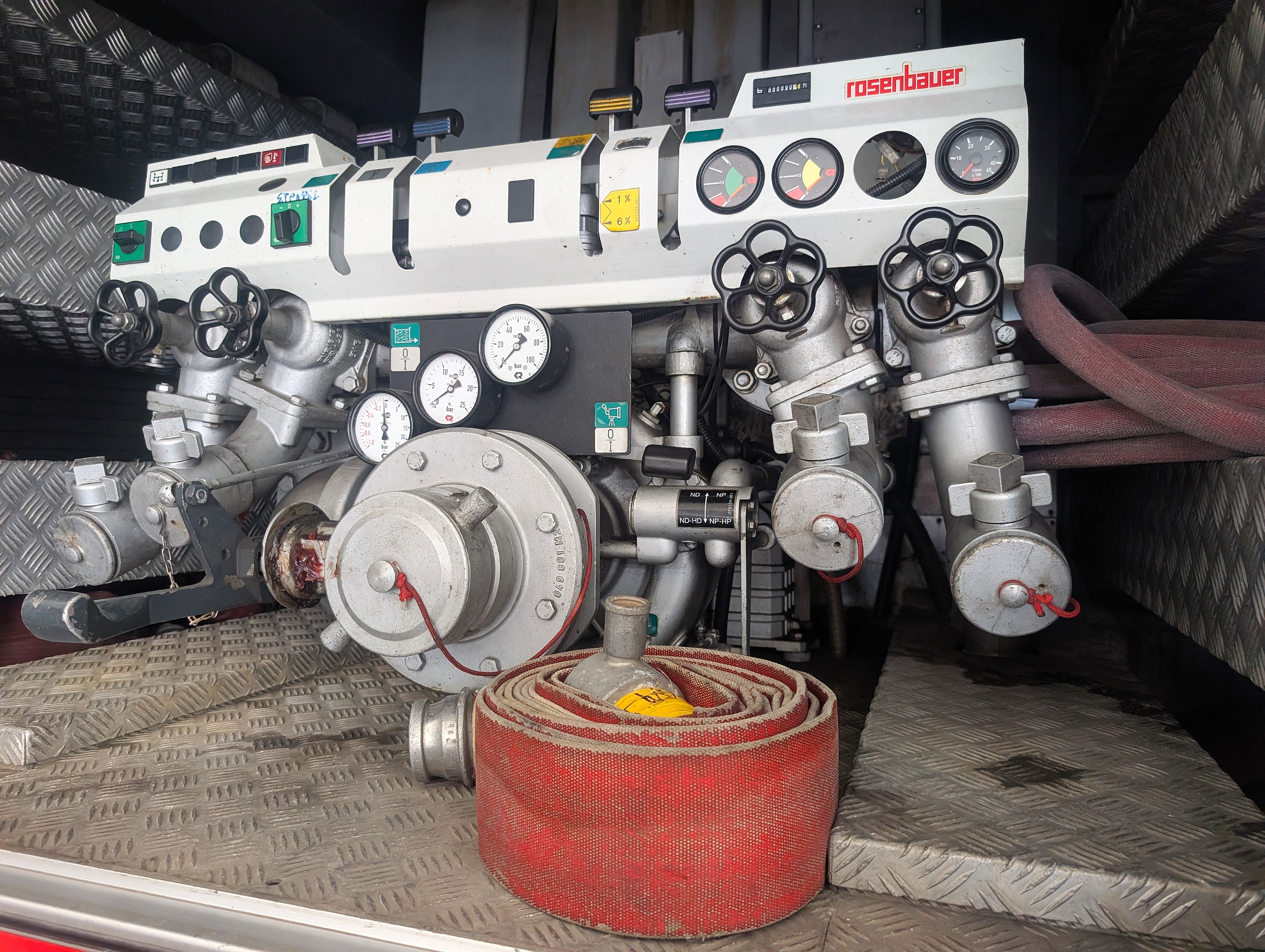 Rosenbauer pump panel on one of Paphos's appliances.