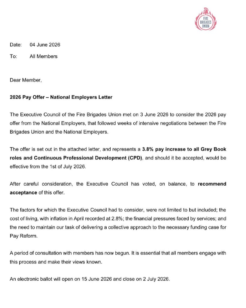 FBU 2026 Pay Offer โ National Employers Letter, 4 June 2026