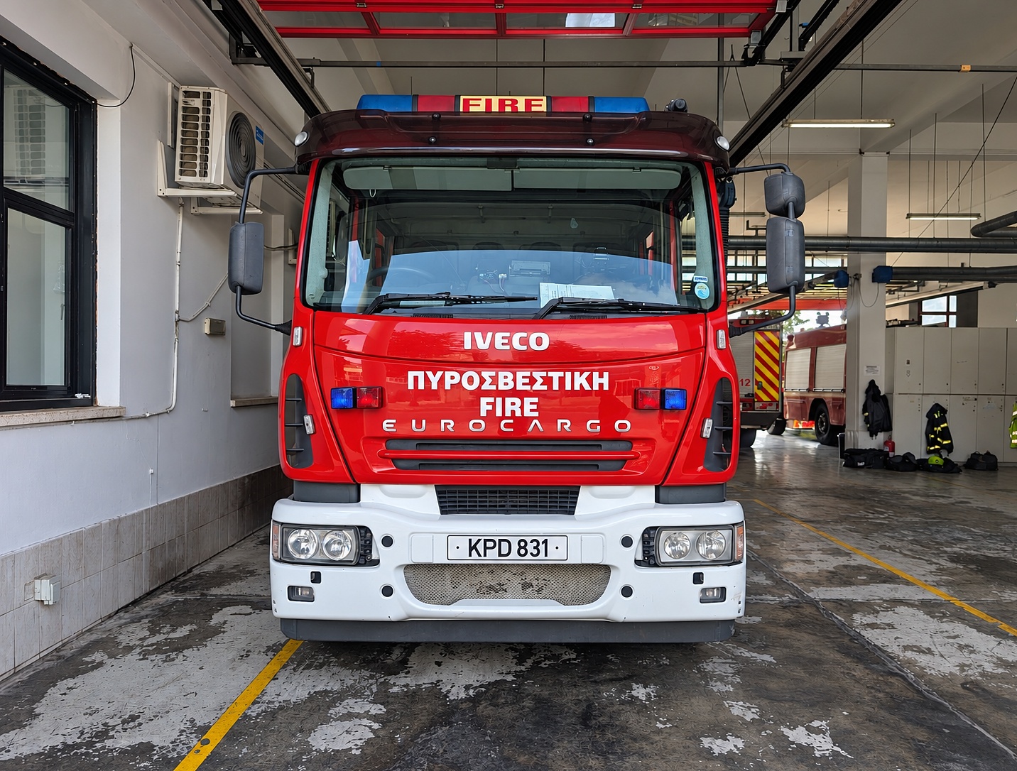 The Iveco Eurocargo workhorse, nose-on in the bay.
