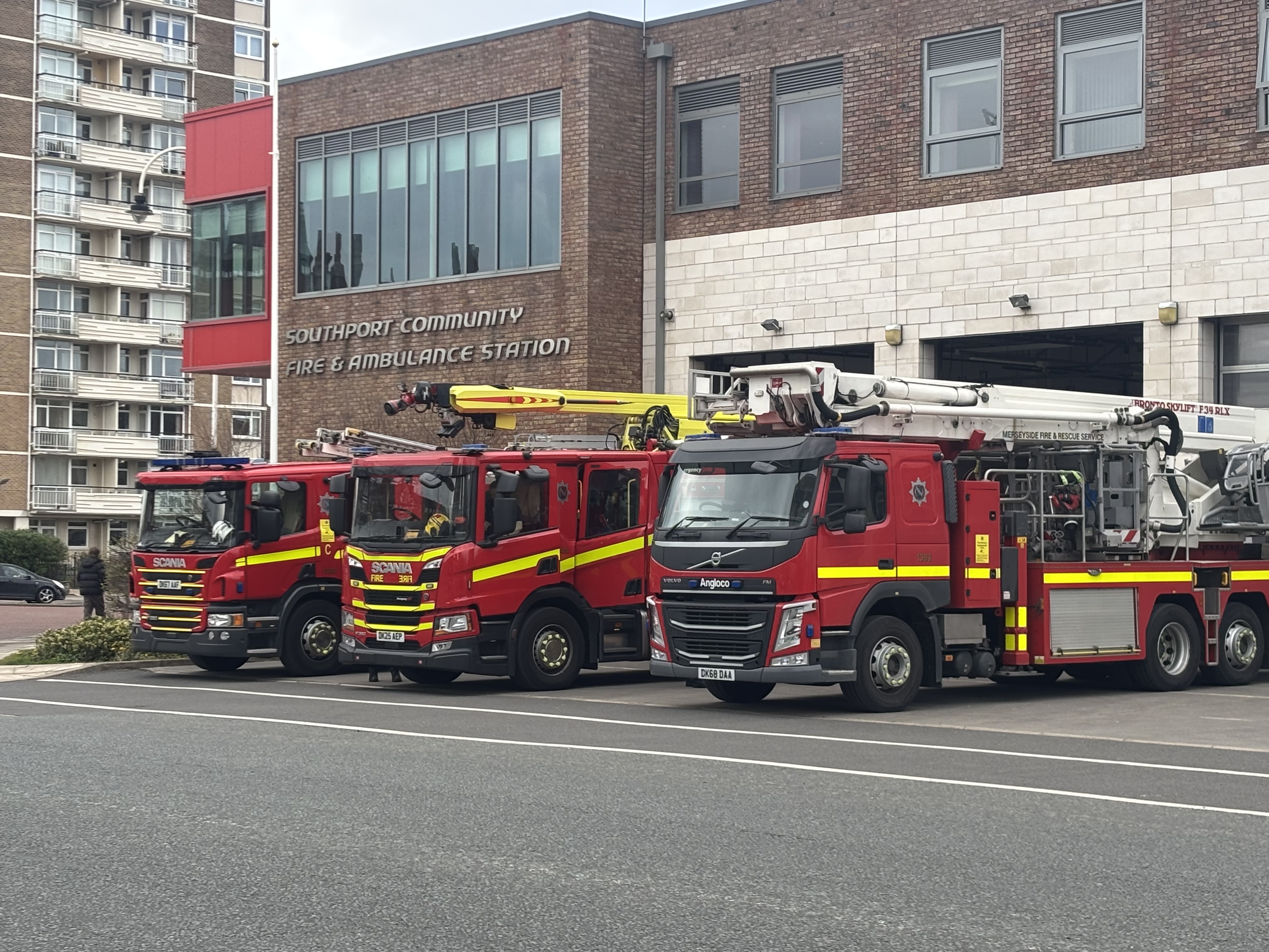 Second place: Station 33 Southport's line-up, April 2026, after their new Emergency One Scorpion went on the run. Photograph by Jacob Gary.