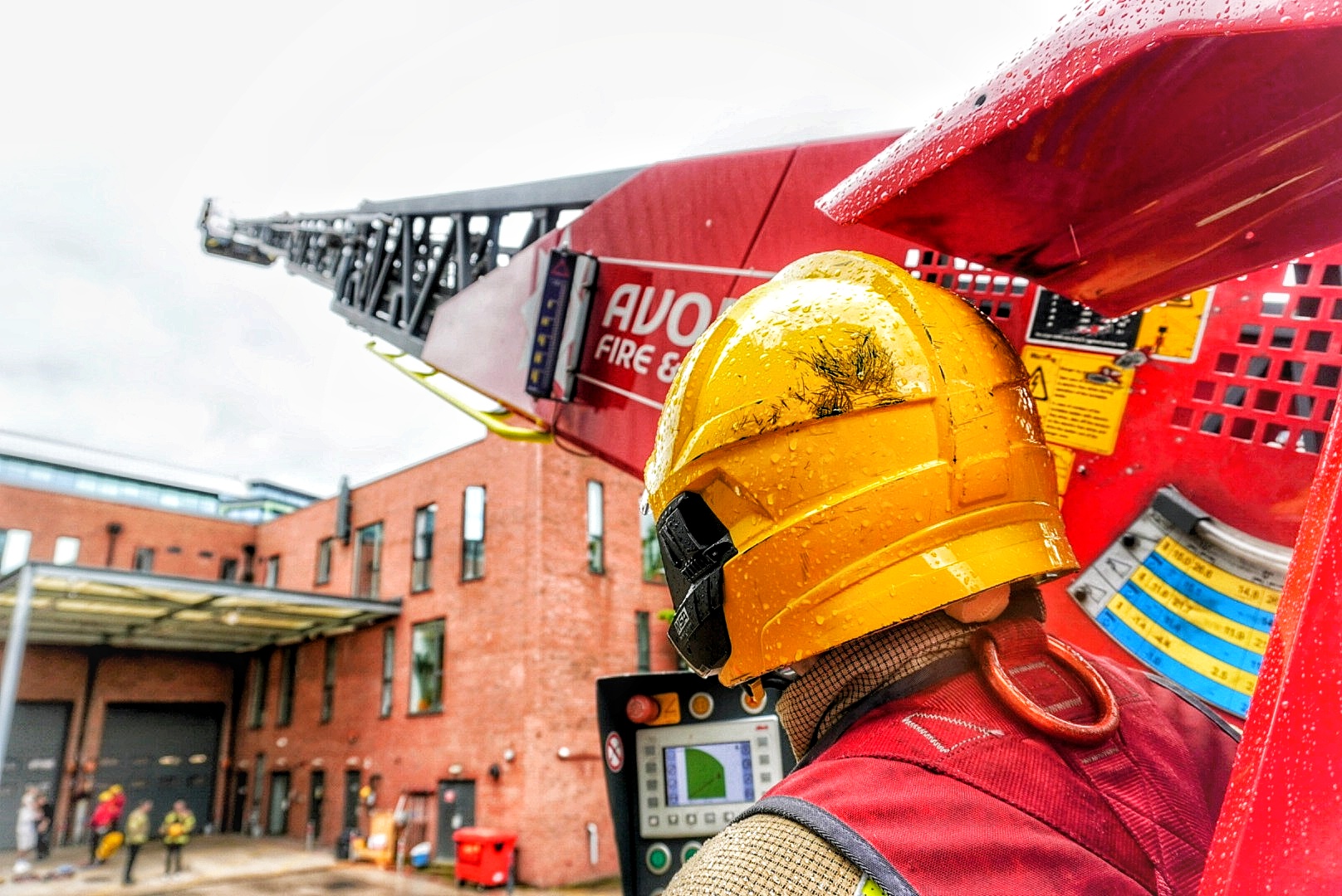 A turntable ladder in the yard at Temple Fire Station