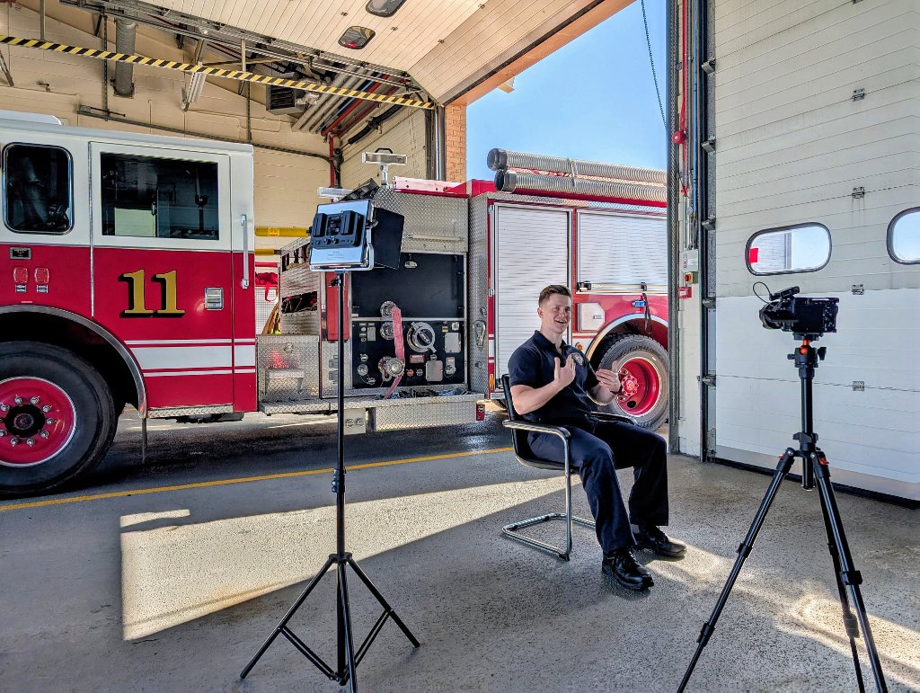 Filming with Blue Watch inside the apparatus bay