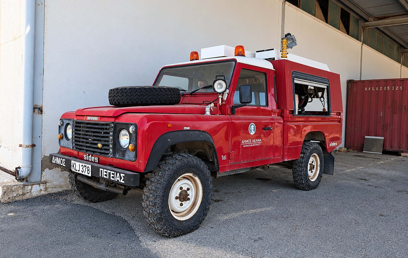 The Akamas Municipality Land Rover Defender — built to "protect the village."