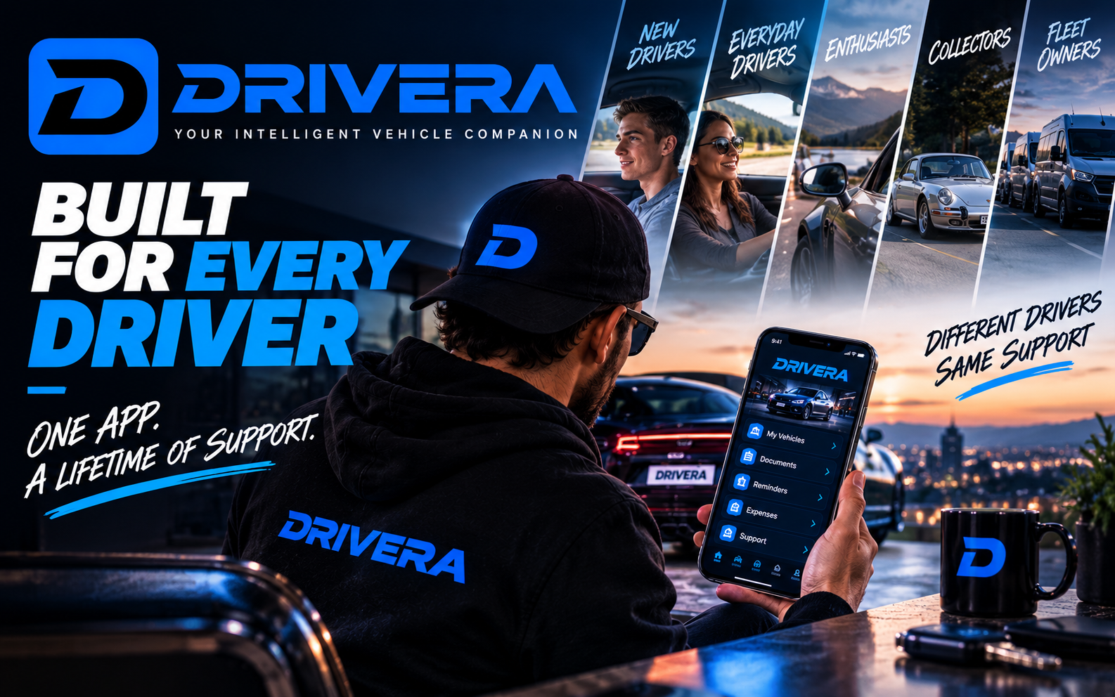Drivera is built for every kind of UK driver, from new drivers and everyday drivers to enthusiasts, collectors and fleet owners