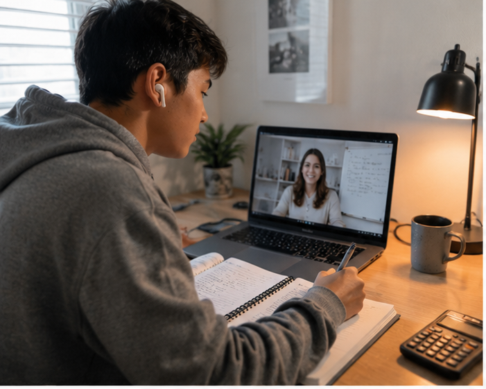 Student in online tutoring session
