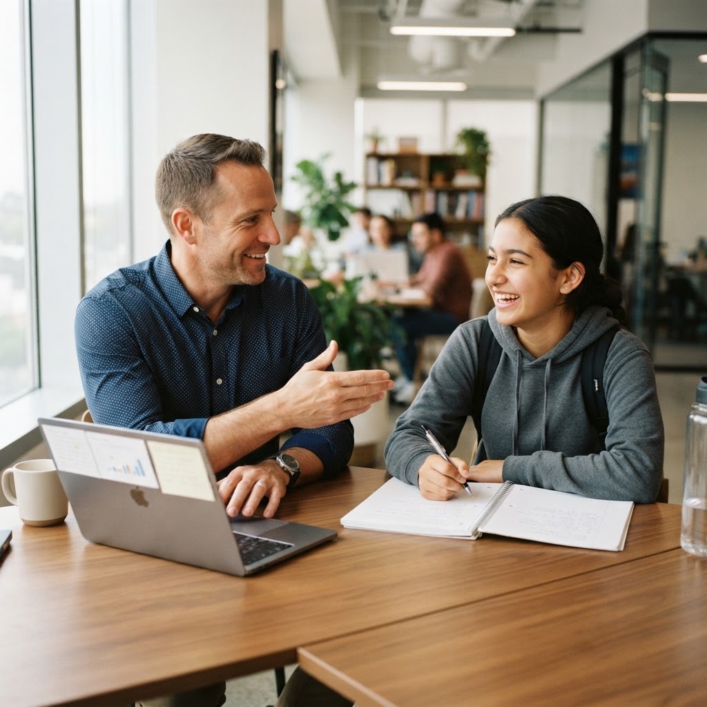 Career mentor working one-on-one with a student