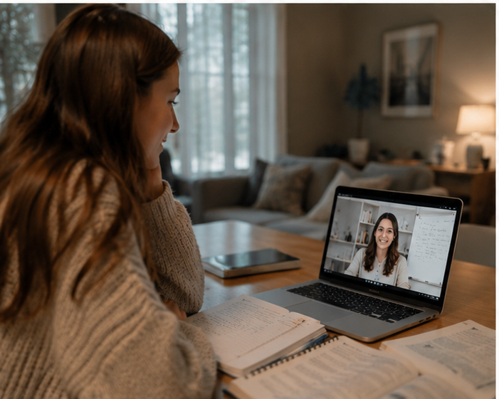 Student studying with online tutor
