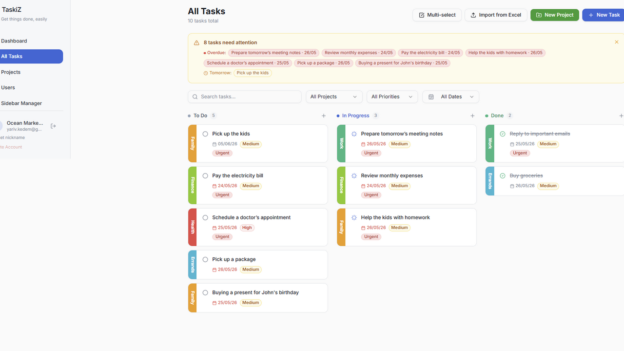 Tasks manager template preview