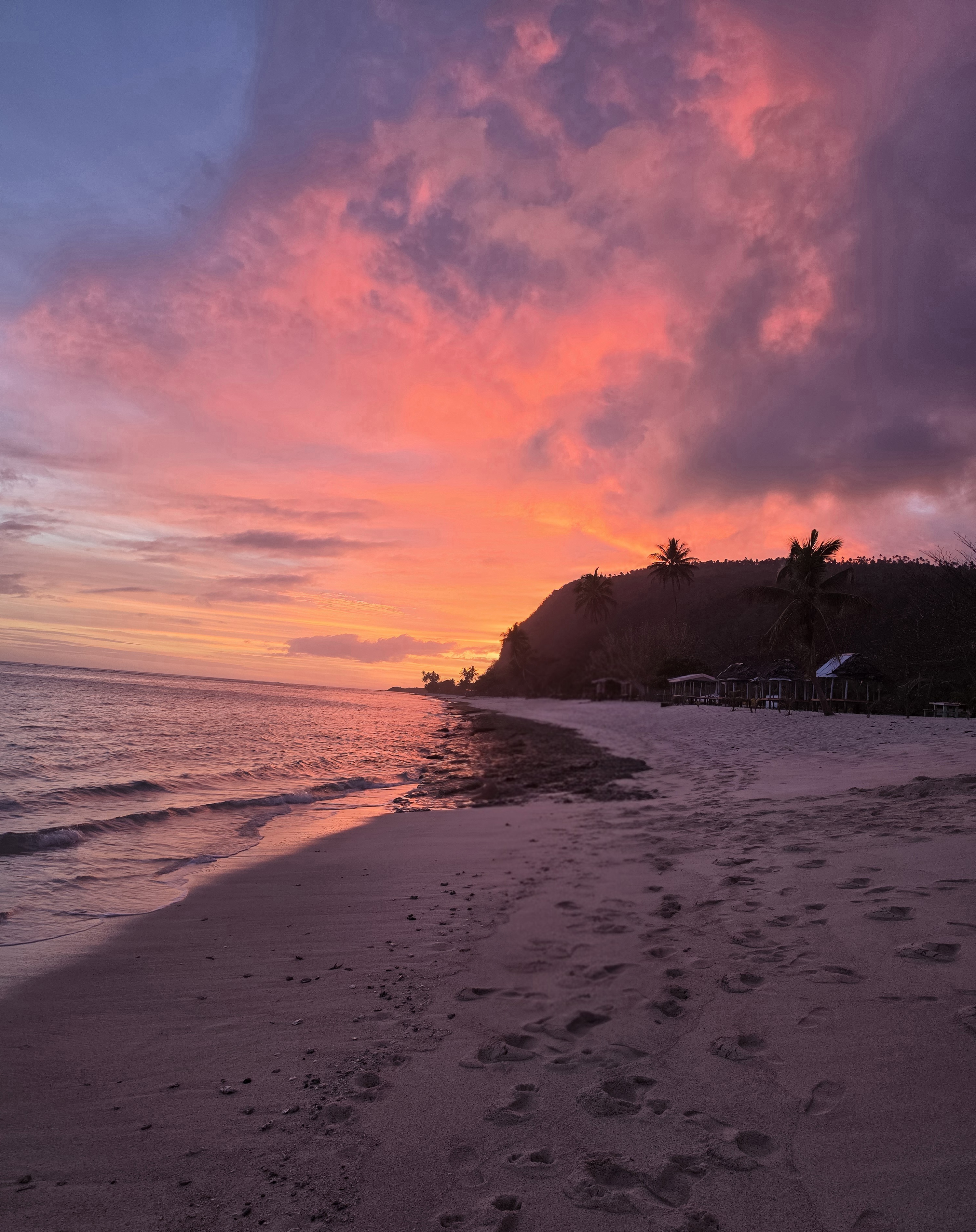 Dramatic sunset over Lalomanu Beach, Samoa