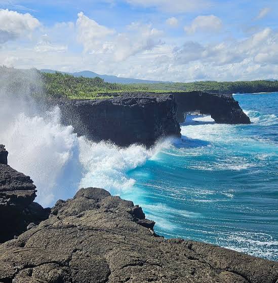 Lava rock coastline on the south coast near Lalomanu, Samoa