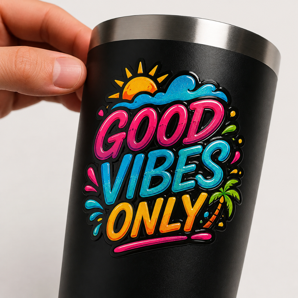 DTF UV — adesivos e superfícies rígidas