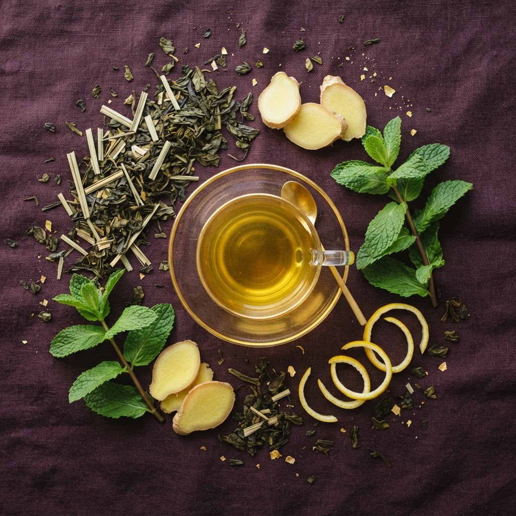 Morning Glow tea blend — green tea, ginger and citrus
