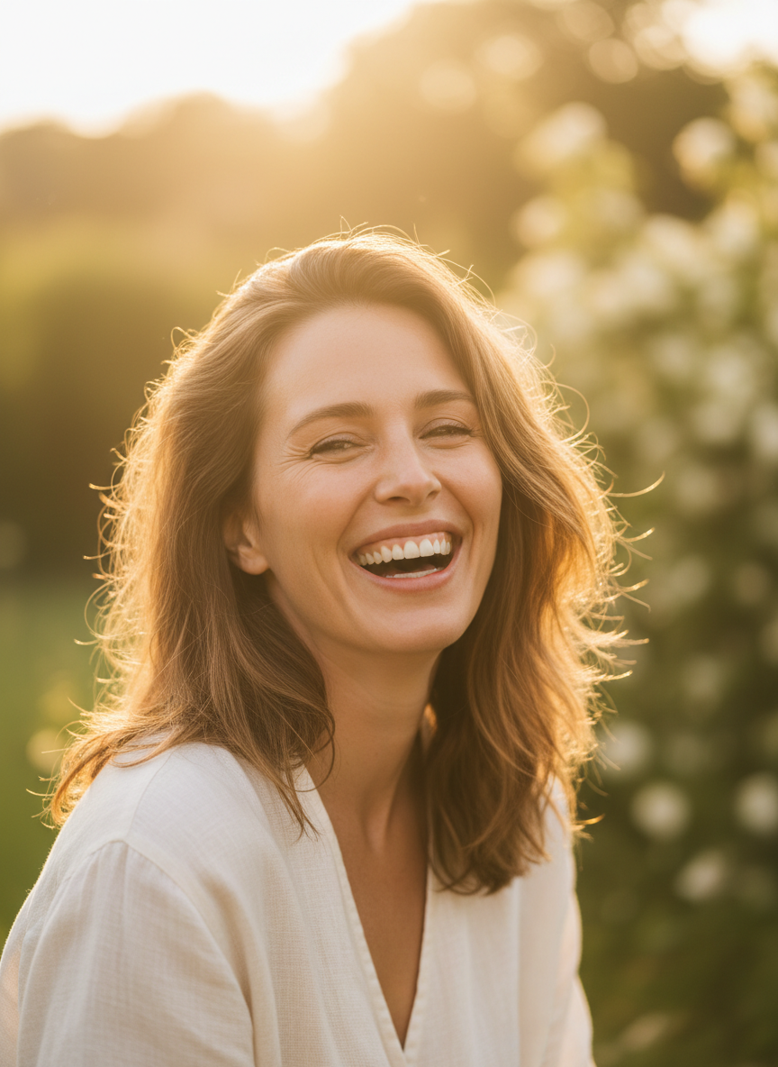 A person smiling joyfully