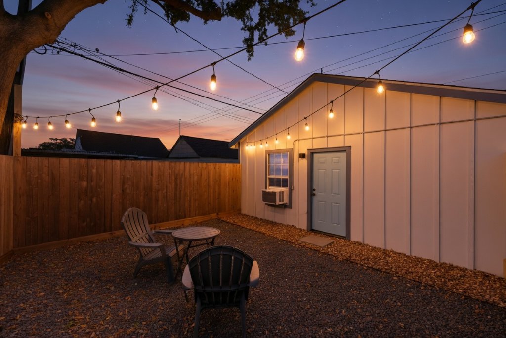 Backyard with fire pit