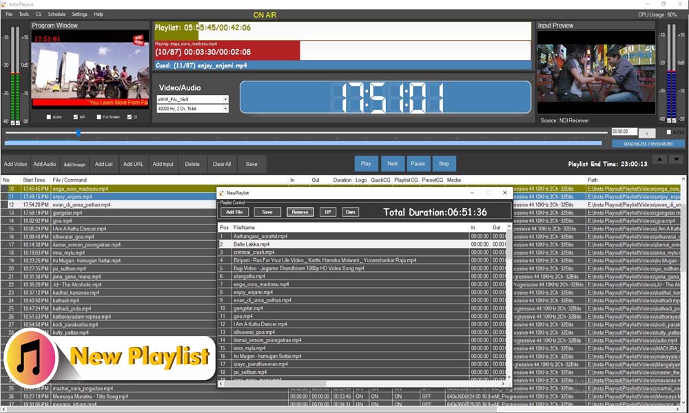 Insta Playout New Playlist — broadcast playout software