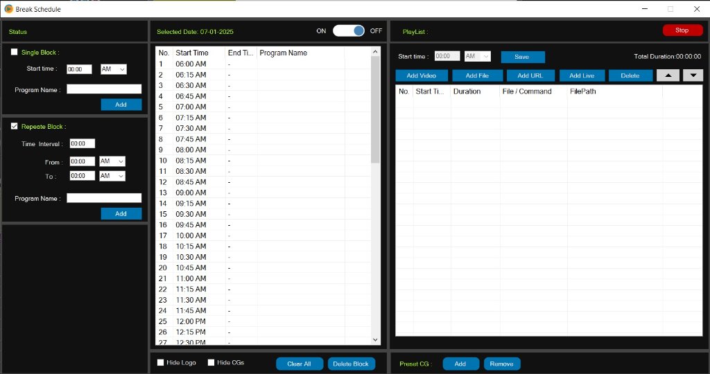 Insta Playout Break Schedule — broadcast playout software