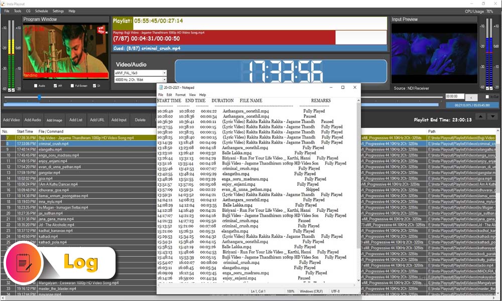 Insta Playout Broadcast Log — broadcast playout software